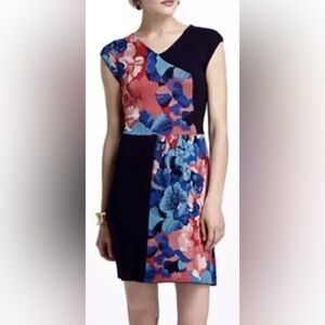 Leifsdottir Dress Women M Silk Blend Floral Embroidery Cottagecore Boho Blue Red